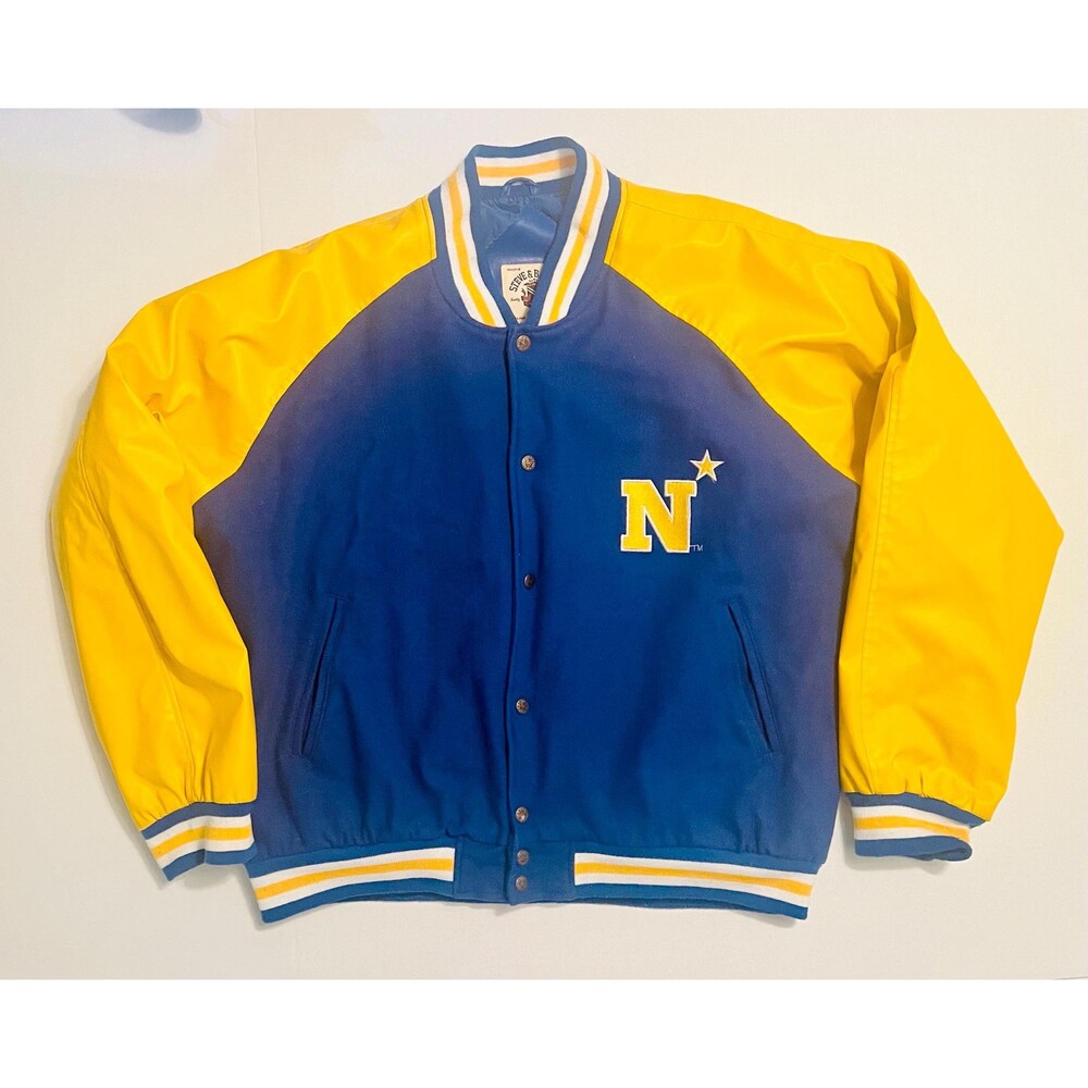 Vintage Steve & Barry Varsity Ram Mascot Midship Letterman Jacket Blue Yellow